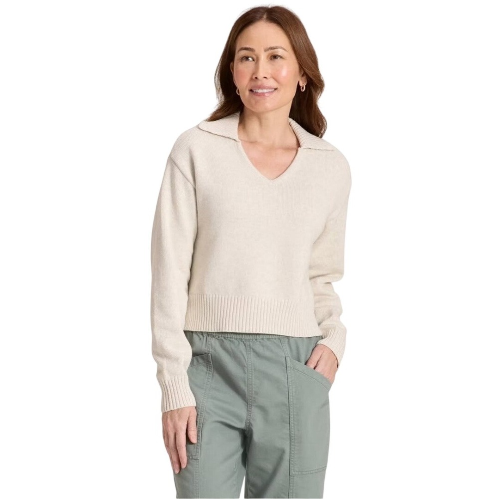 Universal Thread Women's Ivory Polo Collar V Neck Knit Sweater Size Large